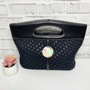 PRESTON & YORK Woven Leather Clutch Black Handle Bag